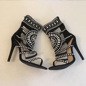 Black Suede Heels with Embellishments. Size 8.5